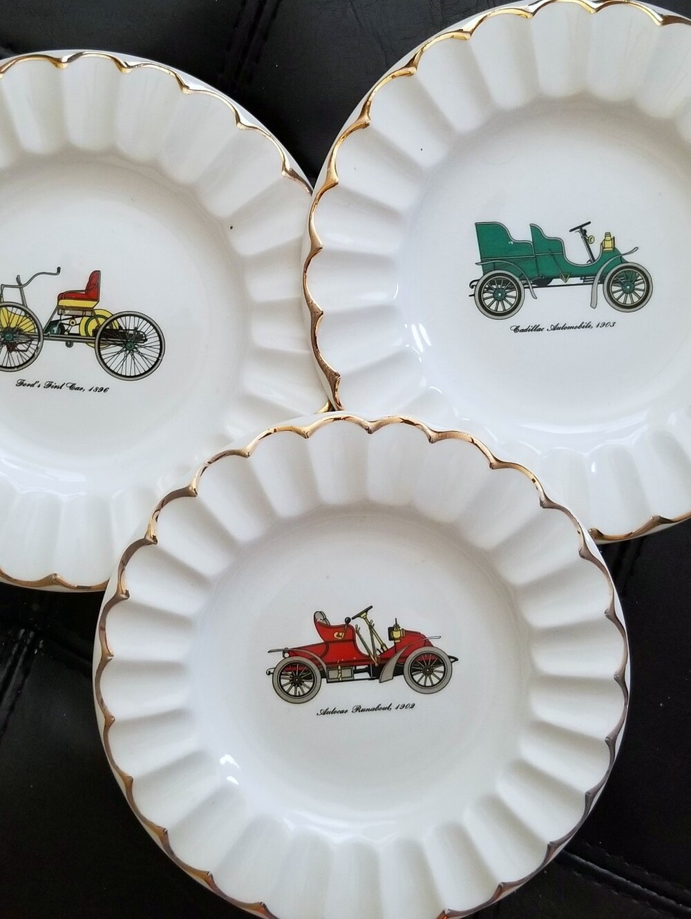 ❗Vintage Antique Car Porcelain Dessert Plates with 22K Gold Trim❗